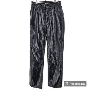 Abercrombie & Fitch Black 90s Straight Ultra High Rise Vegan Leather NWT Size 28